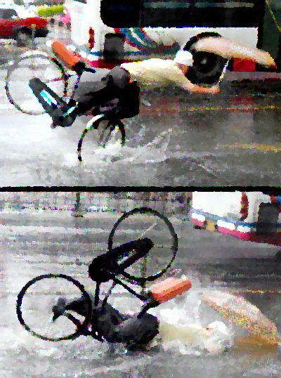 attention a la pluie en velo electrique - tomber en velo electrique - belle a velo - beau a vélo electrique - http://velocoque.free.fr
